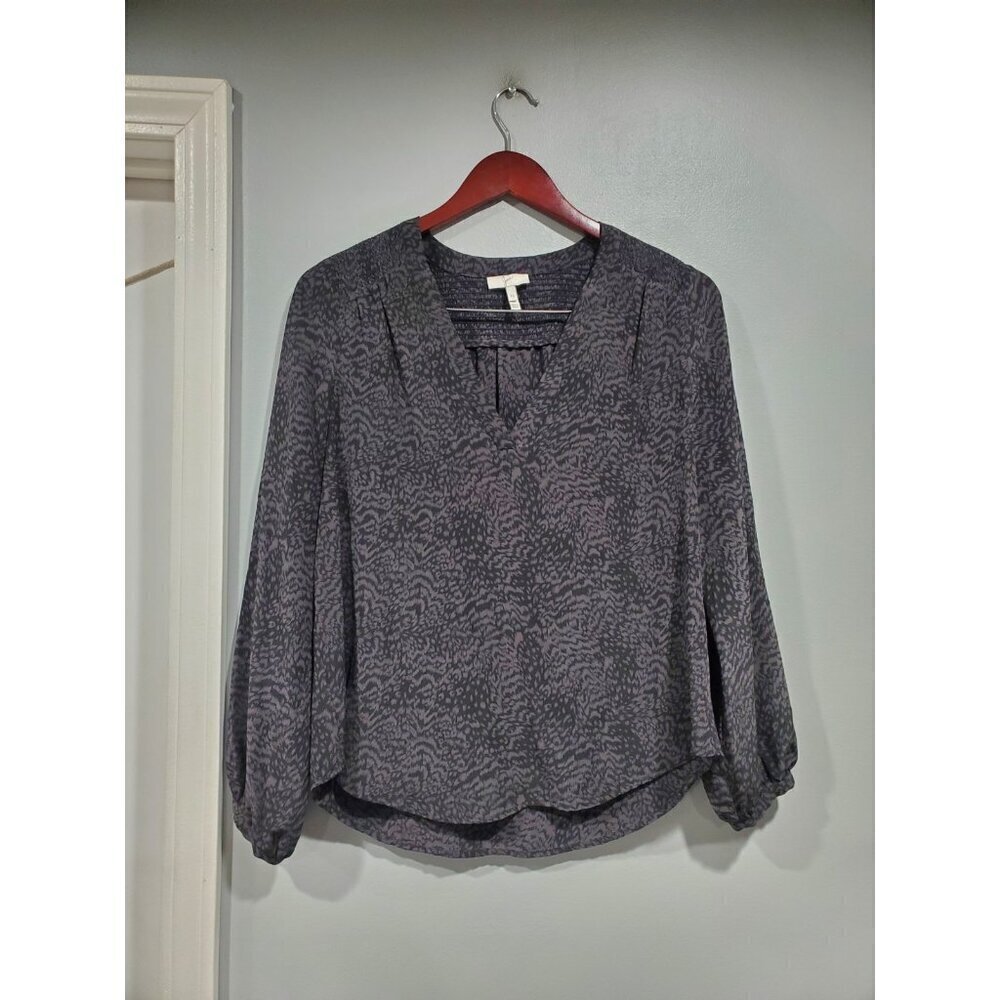 Joie Women's 100% Silk Black Gray Geo Print Blouse Top Shirt Long Sleeve XS